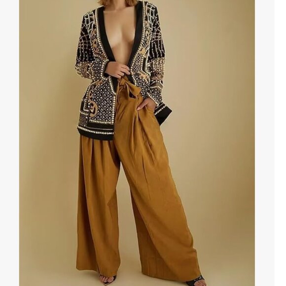 French Beaded Decor Mid Length Blazer Jacket - Picture 2 of 14